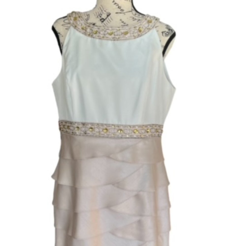 Jessica Howard Ivory and Champagne Layered Asymmetrical Dress